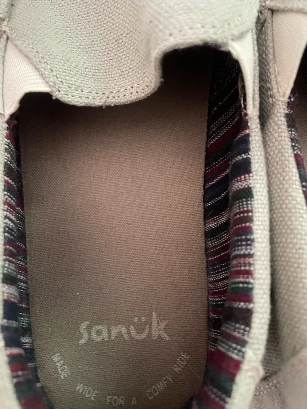 Men’s Sanuk Canvas Slip On Shoes Gray Tan size 8